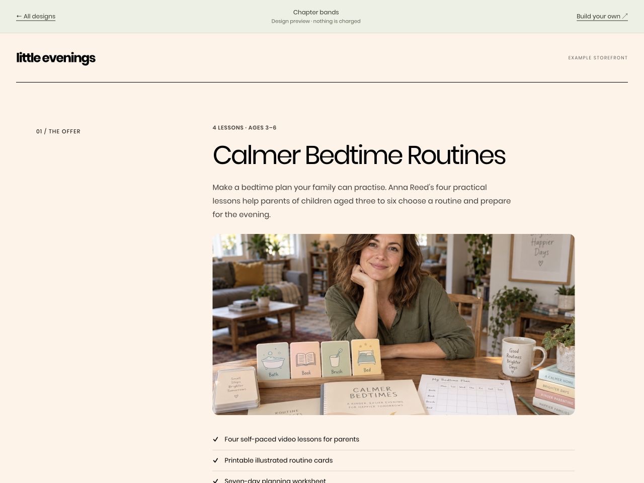 little evenings: Calmer Bedtime Routines, US$59, in the Chapter bands layout