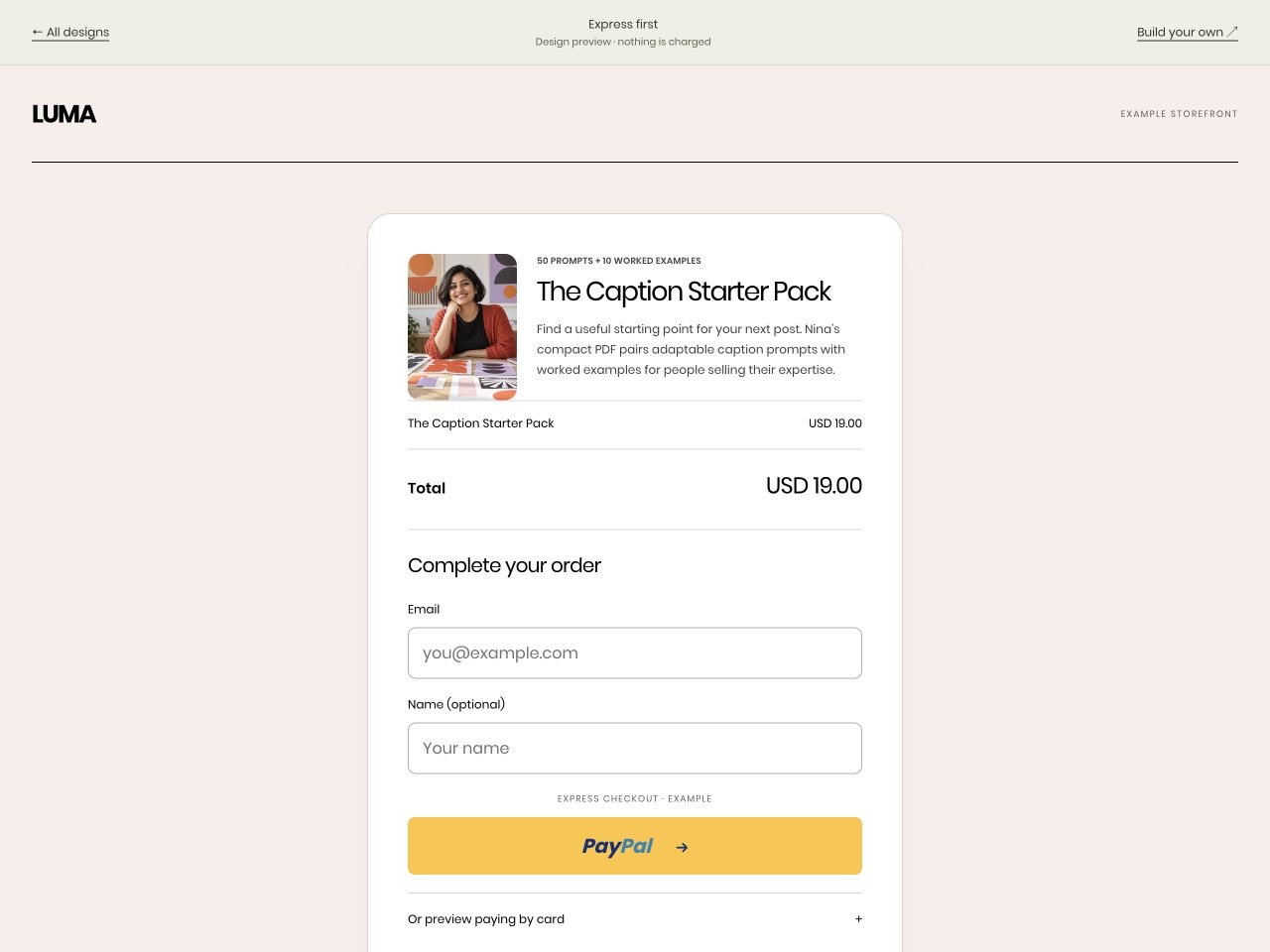 LUMA: The Caption Starter Pack, US$19, in the Express first layout
