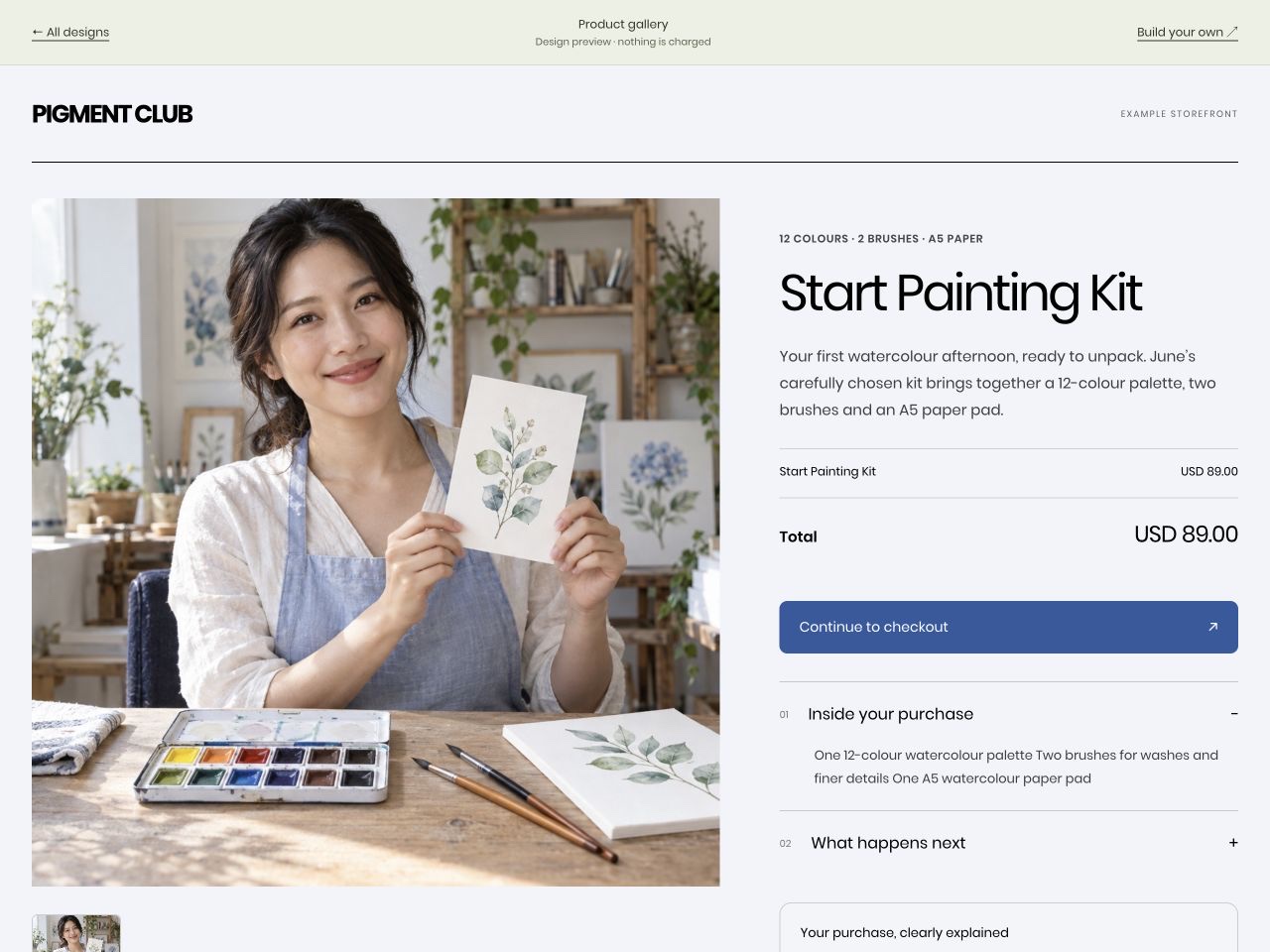 PIGMENT CLUB: Start Painting Kit, US$89, in the Product gallery layout